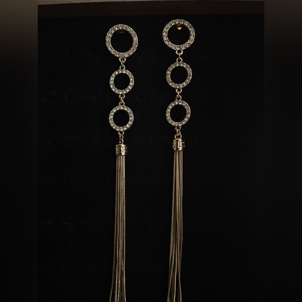 Guess Gold Crystal Circle Tassel Drop Earrings